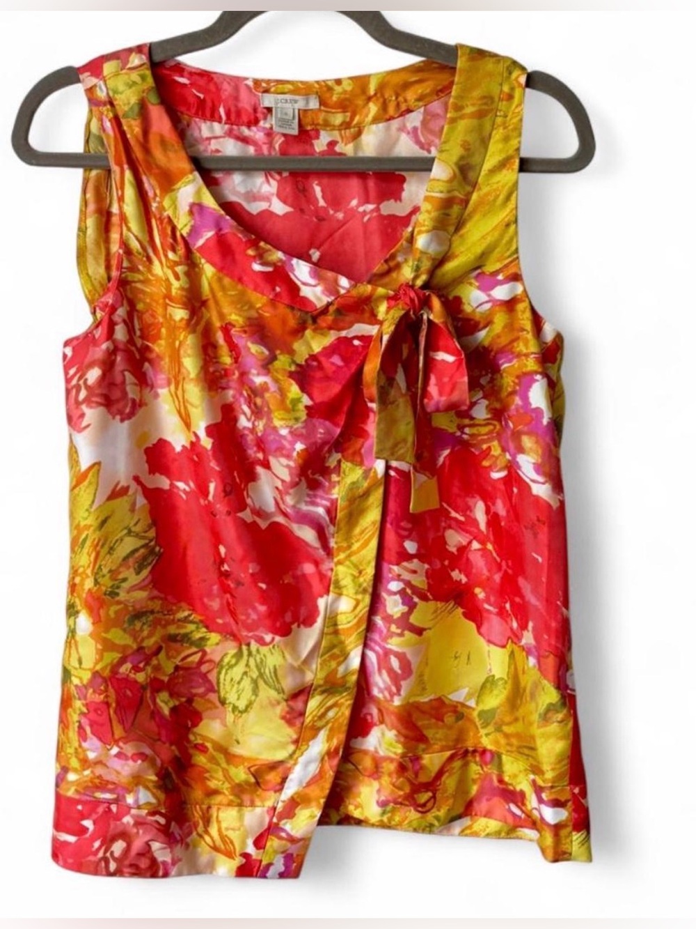 J.Crew Impressionist Watercolor Floral 100% Silk Tie Cami Blouse size 0/XS/S
